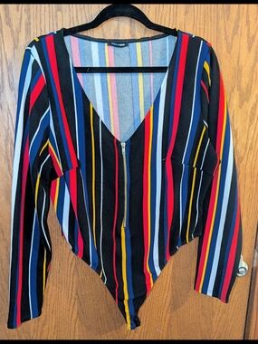 Fashion Nova Multi-Color Striped Long Sleeve Bodysuit